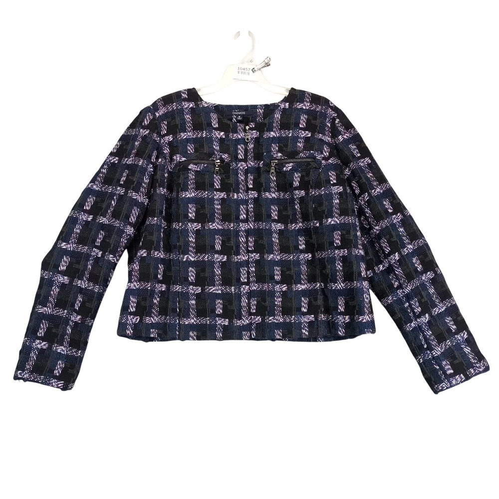 Chadwicks Jacket Womens 18 Black Navy White‎ Tweed Plaid Full Zip Academia Chic
